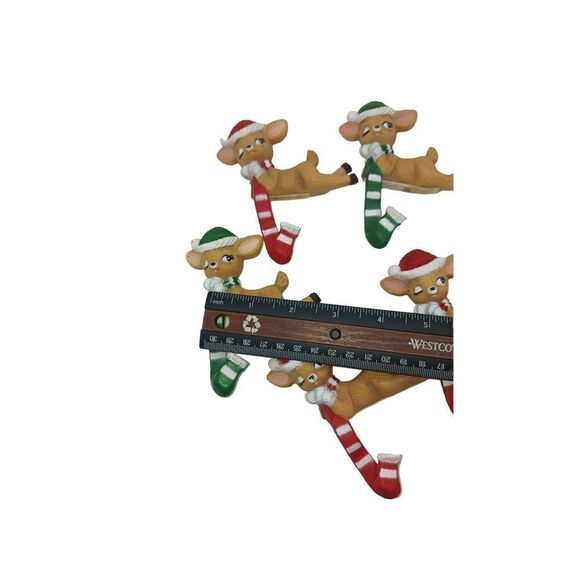 Lot Of 5 Vintage Winking Deer Figurine Christmas Stocking Holders - Picture 5 of 8